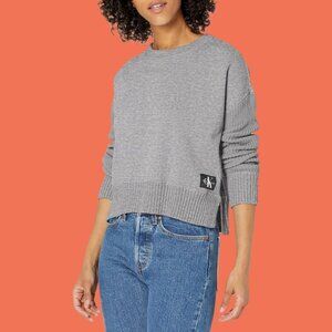 Calvin Klein Jeans Grey Ribbed Sleeve Knit Sweater - Size L